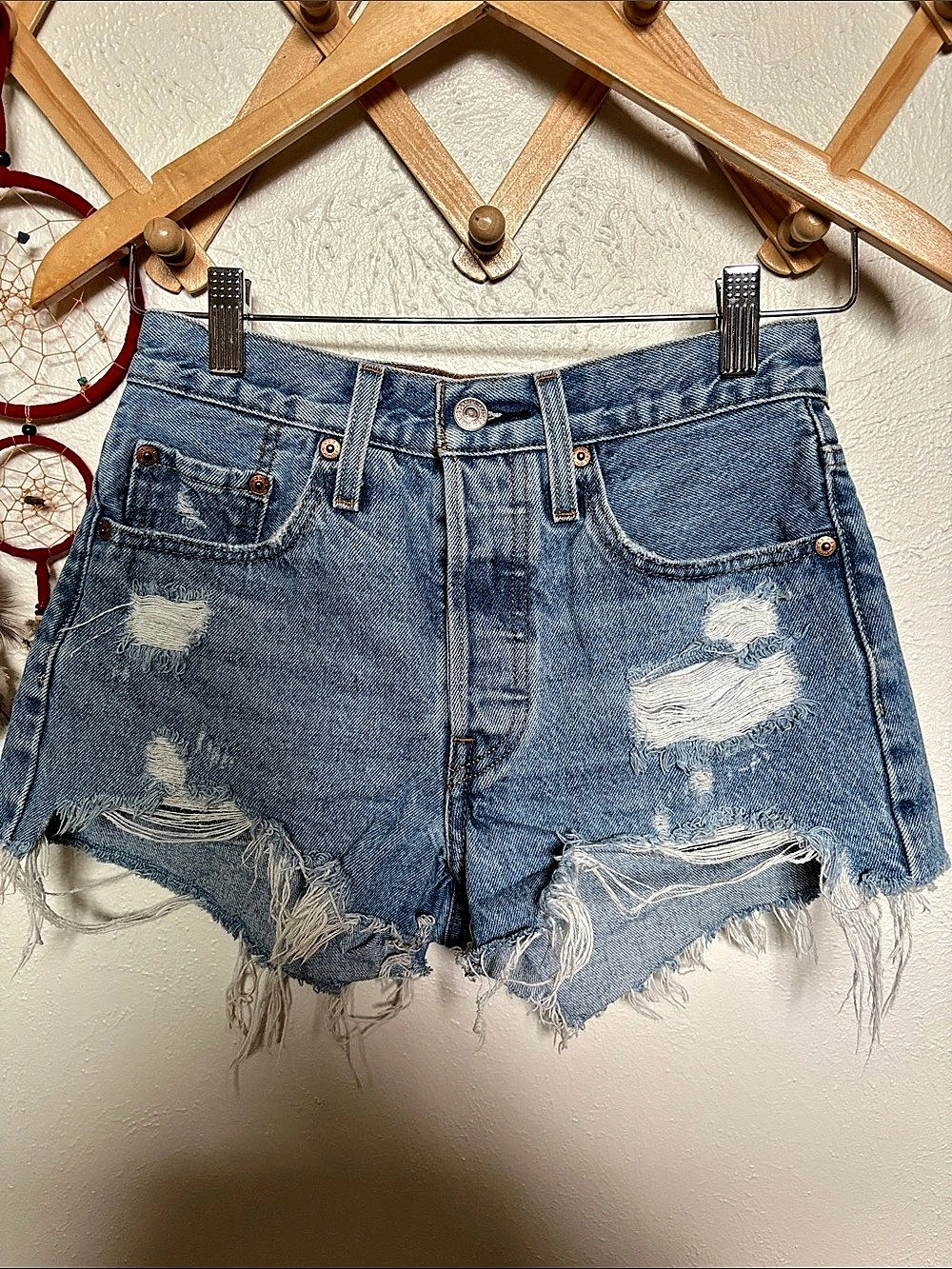 Levi's 501 Distressed Denim Jean Shorts Waist 24